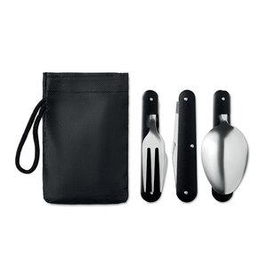 Stainless Steel 3-Piece Camping Utensils Set with Pouch - GiftRetail MO9503