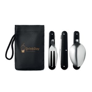 Stainless Steel 3-Piece Camping Utensils Set with Pouch - GiftRetail MO9503
