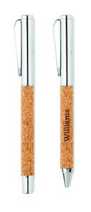 QUERCUS Eco-Friendly Cork Barrel Metal Pen Set with Box - GiftRetail MO9678