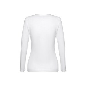 TH Clothes 30125 - Long-sleeved scoop neck fitted T-shirt for women. 100% carded cotton. White