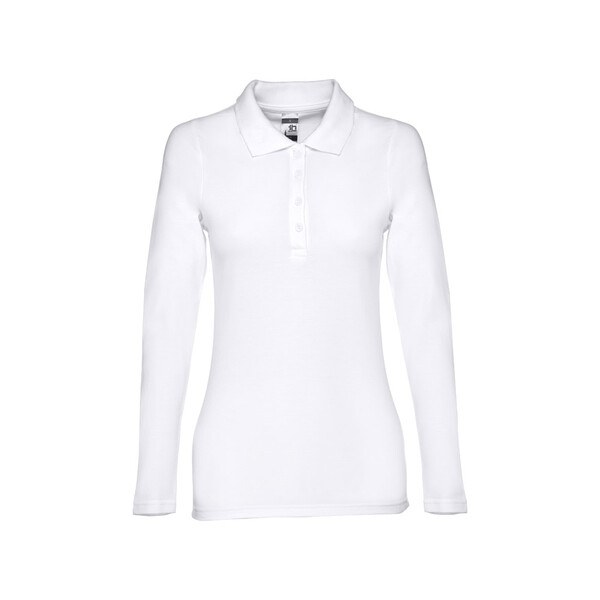 TH Clothes 30144 - Women's long-sleeved polo shirt in cotton piqué and viscose with removable label