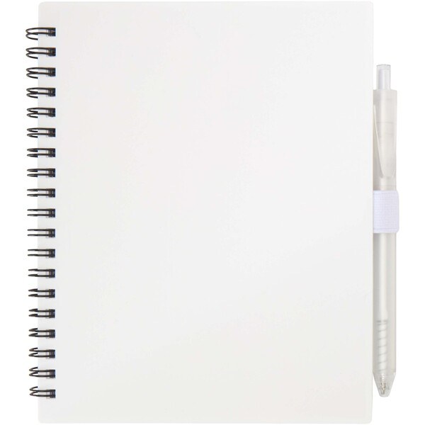 Niove recycled plastic soft cover notebook and ballpoint pen set (blue ink) - EgotierPro 106298