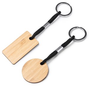 YESTE Wooden keyring in two designs with resistant polyester cord