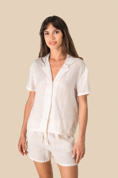 Spasso SP523 - Ladie's Linen Bowling Collar Short-Sleeved Shirt