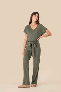Spasso SP5004 - Ladie's linen knit short-sleeved jumpsuit
