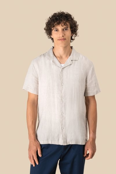 Men's linen bowling collar short-sleeved shirt