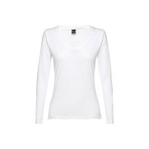 TH Clothes 11165 - Long-sleeved scoop neck fitted T-shirt for women. 100% carded cotton. White