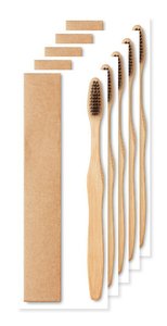 Pack of 5 GiftRetail MO9877 - DENTOBRUSH Eco-Friendly Bamboo Toothbrush in Kraft Box