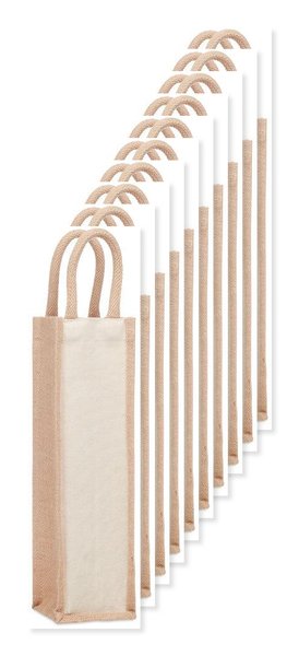 Pack of 100 GiftRetail MO6258 - CAMPO DI VINO Elegant Jute and Canvas Wine Gift Bag for One Bottle